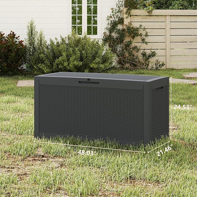 Yardgrace 100 Gallon Outdoor Storage Box Waterproof, Resin Deck Boxes with Lockable Lid & UV-Resistant for Patio, Pool, Garden Furniture Cushions & Accessories, Black