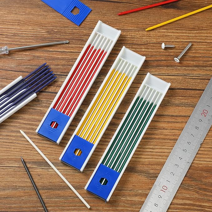 Spakon 60 Pcs 2.8mm Lead Refill Carpenter Construction Pencils Marker Lead Refills Dry Mechanical Woodworking Pencil Tools for Writing Drawing Drafting (Multicolor)