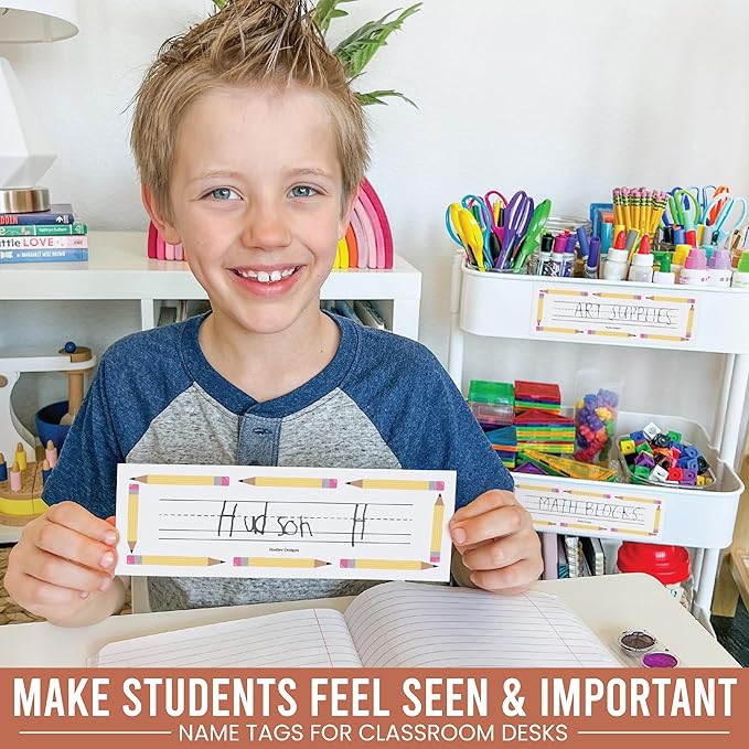 Desk Name Tags for Classroom -25 Student Name Plates for Classroom Kindergarten, Preschool, 1st, 2nd & 3rd Grade, 9x3 Teacher Nameplates for Student Desks & Cubbies, Pastel Nametags