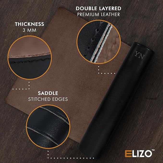 ELIZO Personalized Custom Desk Pad Set Real Leather Desk Mat Mouse Pad Unique Gifts for Him Her Leather Gifts for Men Women Engraved Embossed Monogrammed Corporate Gifts
