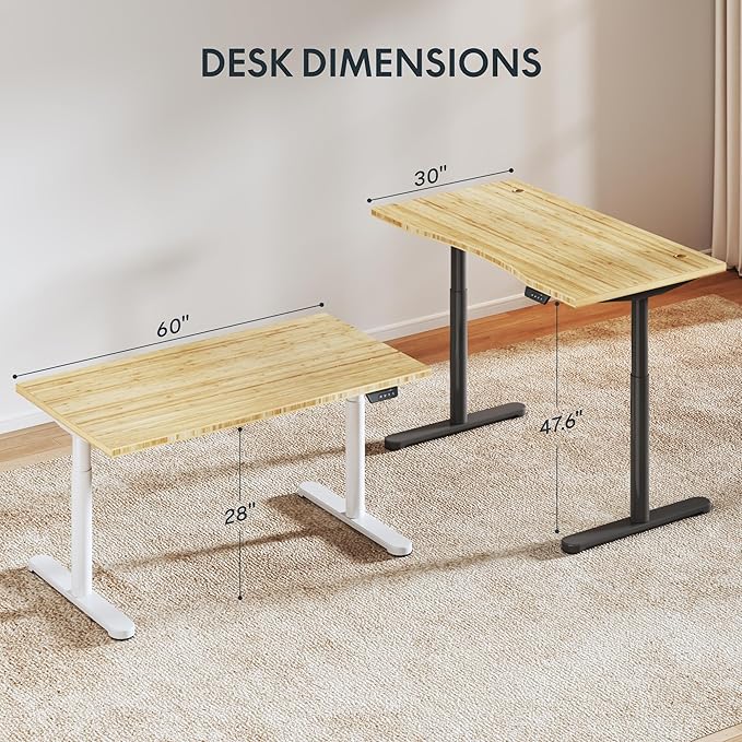 FLEXISPOT Bamboo Electric Standing Desk with Elegant Oval Legs, 60"x30" Height Adjustable Desk for Home Office & Living Spaces, Black Frame