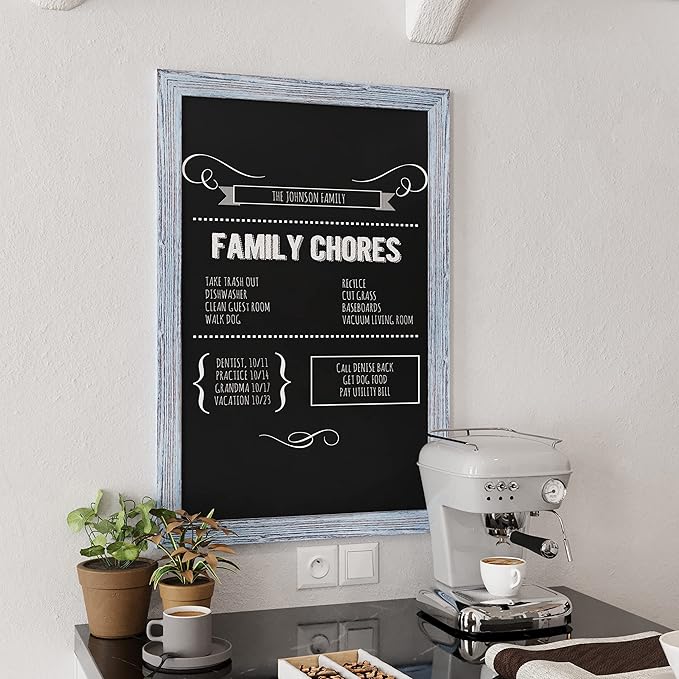 HBCY Creations Rustic Blue Wooden Magnetic Wall Chalkboard, Extra Large Size 24" x 36", Framed Decorative Chalkboard - Great for Kitchen Decor, Weddings, Restaurant Menus and More! (24" x 36")