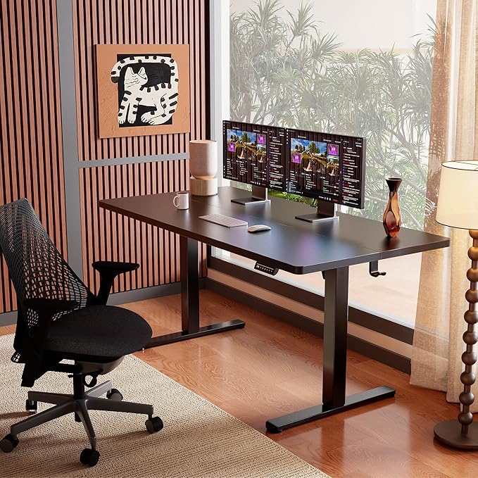 Ergear Height Adjustable Electric Standing Desk, 63x 28 Inches Sit Stand up Desk, Large Memory Computer Home Office Desk (Black), EGESD7B