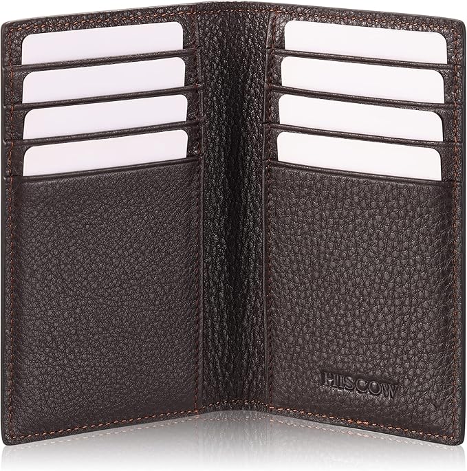 Slim Leather Credit Card Holder for Men & Women 8cc, Italian Calfskin (Pebbled Coffee)