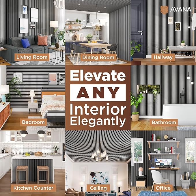 Avana Acoustic Wood Wall Panels – 94.4 x 12.6 Inch Gray Oak Acoustic Panels 4 PCs – Wall Panels For Interior Wall Decor For Homes, Offices, Studios – Pleasing Decorative Wood Panels For Wall
