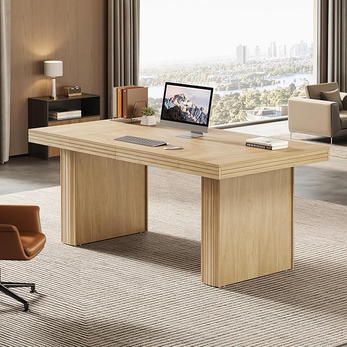 Tribesigns 63" Executive Desk, Modern Executive Office Desk with Thickened Desktop and Heavy-Duty Legs, Wood Writing Workstation Study Table Conference Table for Office, Natural