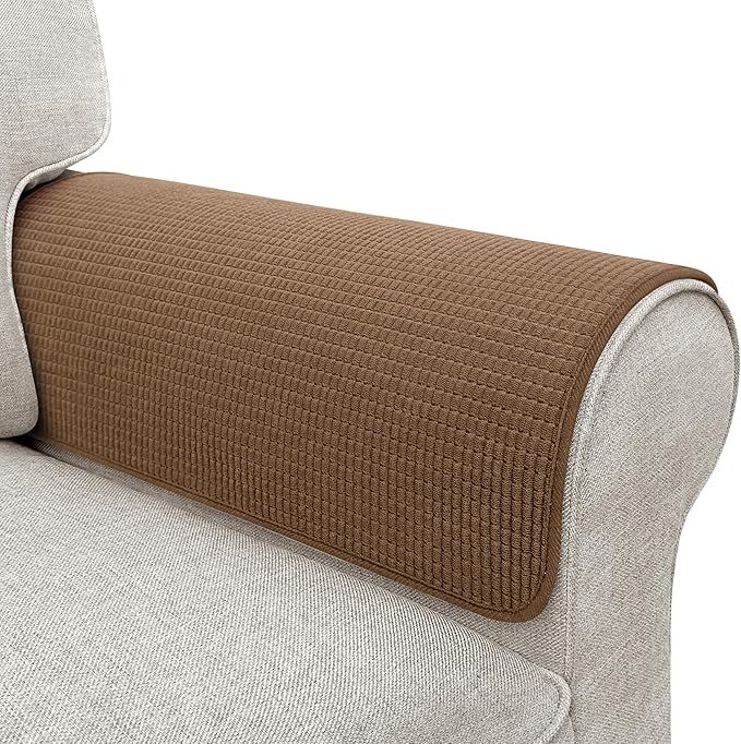 Couch Arm Covers, Waterproof Armrest Cover for Sofa, Armchair, Loveseat, Non-Slip Recliner Arm Covers, Sofa Headrest Covers, Arm Chair Covers Set of 2 (Coffee, 26"×26")