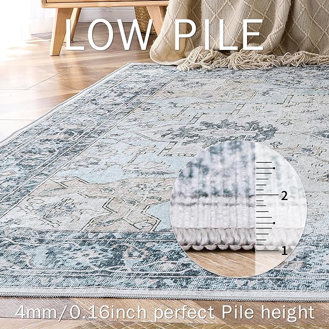 GENIMO Runner Rug 2'6"x12, Non Slip Vintage Hallway Runner Rugs, Low Pile Lightweight Machine Washable Mat for Hallway, Entryway, Bedroom, Kitchen and Corridor, Blue