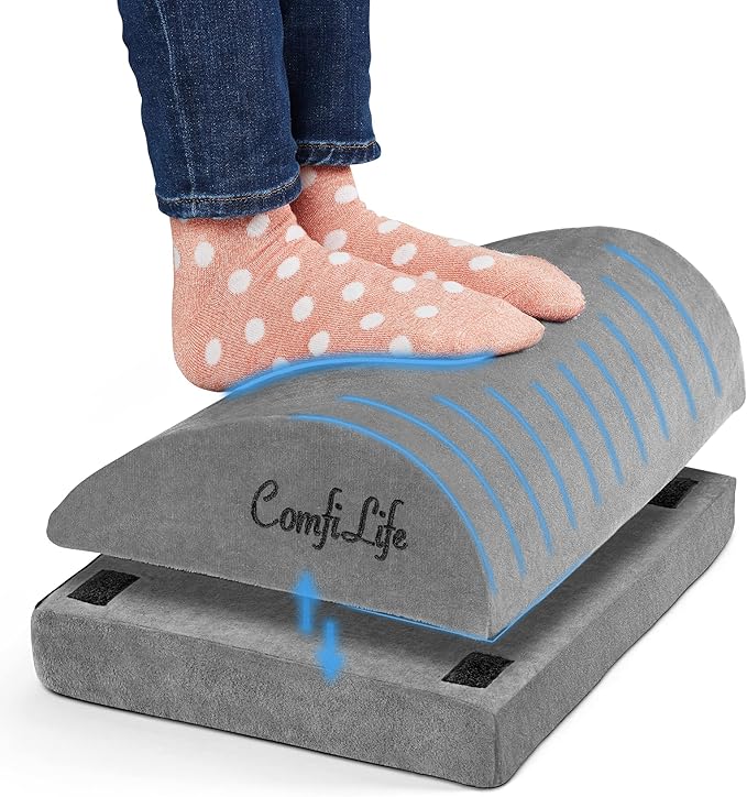 ComfiLife Foot Rest for Under Desk at Work – Adjustable Desk FootRest for Office Chair, Gaming Accessories – Ergonomic Teardrop Design for Back, Hip & Leg Pain Relief – 100% Memory Foam (Gray)