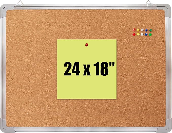 Cork Board Set for Wall - Bulletin Board Corkboard 24 x 18 in with 10 Thumb Tacks - Wall Hanging Pin Board Message Board Tack Board Organizer for Home, Office, Desk and Cubicle (24x18)