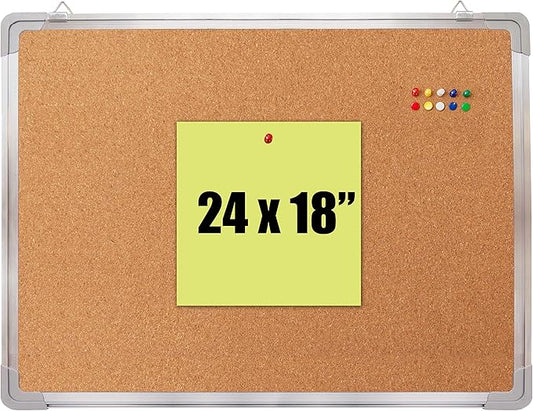 Cork Board Set for Wall - Bulletin Board Corkboard 24 x 18 in with 10 Thumb Tacks - Wall Hanging Pin Board Message Board Tack Board Organizer for Home, Office, Desk and Cubicle (24x18)