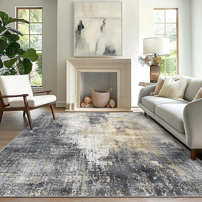 GENIMO Washable Area Rugs for Living Room, 8x10 Modern Non Slip Rugs, Low Pile Lightweight Soft Print Rug for Bedroom, Dining Room, Home Office, Washed Livid