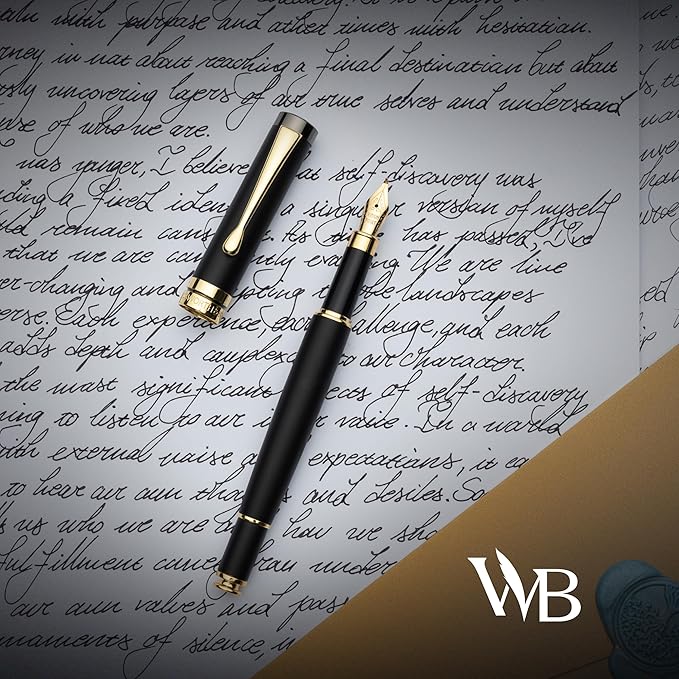 Wordsworth & Black Calligraphy Pen Gift Set, Includes Ink Bottle, 6 Ink Cartridges, Ink Refill Converter, 6 Replacement Nibs, Luxury Bamboo, Journaling, Smooth Writing Pens [Black Wood]
