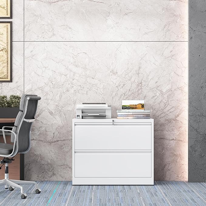 mysteeldepot 2 Drawer Lateral File Cabinet with Lock, File Cabinet, Metal Lateral Filing Cabinets for Home Office, File Storage Cabinet for Legal/Letter/A4 Documents, Assembly Required (White, 35'W)