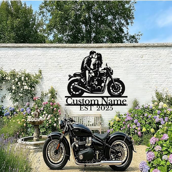 Custom Motorcycle Couple Metal Signs Personalized Biker Couple Name Sign Custom Garage Decor Motorbikes Wall Art Decor Motorcycle Sign Wedding Valentine's Day Gift for Couples