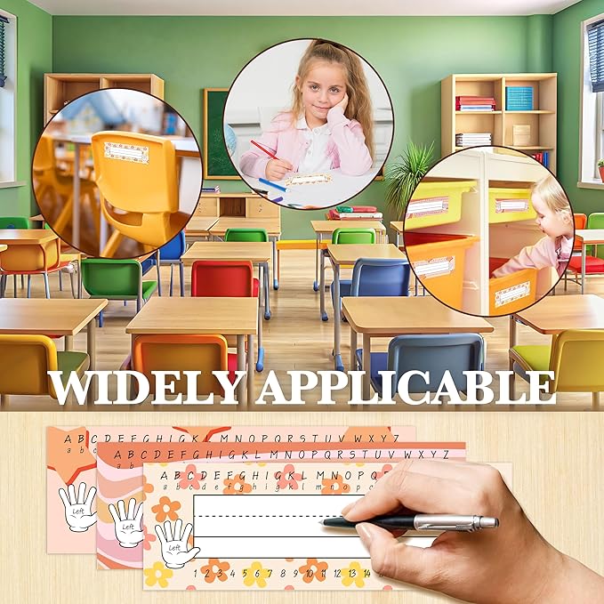 Name Tags for Students, Retro Name Plates, Groovy Name Labels for School Desks, Back to School Classroom Decor, 30 Pack (03)