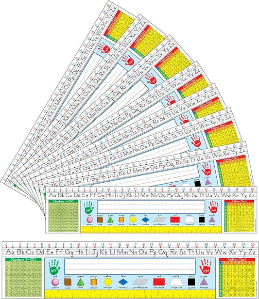 Carson Dellosa Education 36PC Traditional Manuscript Name Plate for Desk, Nametags With Alphabet, Number Line, Addition & 100 Chart, Ruler, and More Classroom Essentials, School Labels for Desk Decor