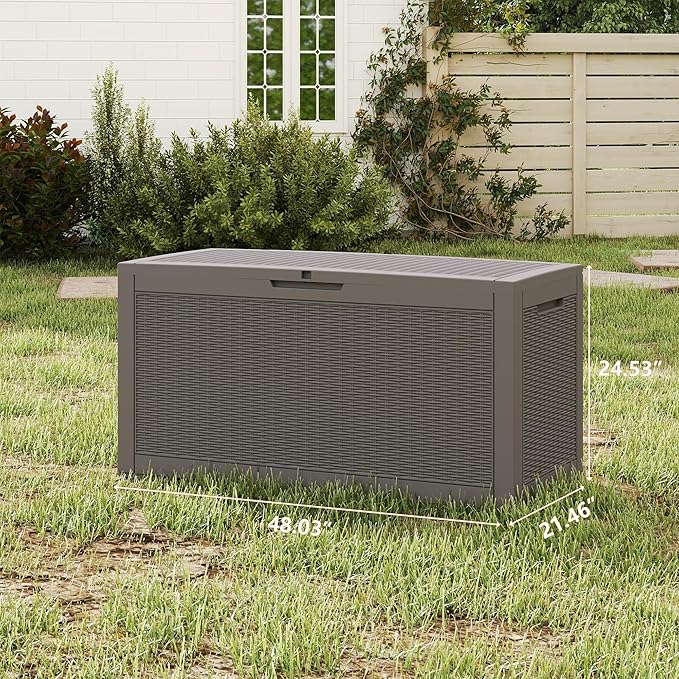 Yardgrace 100 Gallon Outdoor Storage Box Waterproof, Resin Deck Boxes with Lockable Lid & UV-Resistant for Patio, Pool, Garden Furniture Cushions & Accessories, Coffee