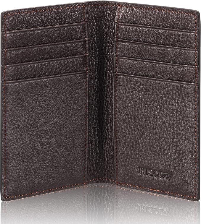 Slim Leather Credit Card Holder for Men & Women 8cc, Italian Calfskin (Pebbled Coffee)