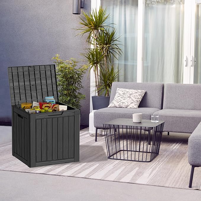 Yardgrace 30 Gallon Waterproof Outdoor Storage Box - All-Weather Deck Box for Patio & Pool, Lockable Resin Patio Deck Box with UV Protection, Matte Black