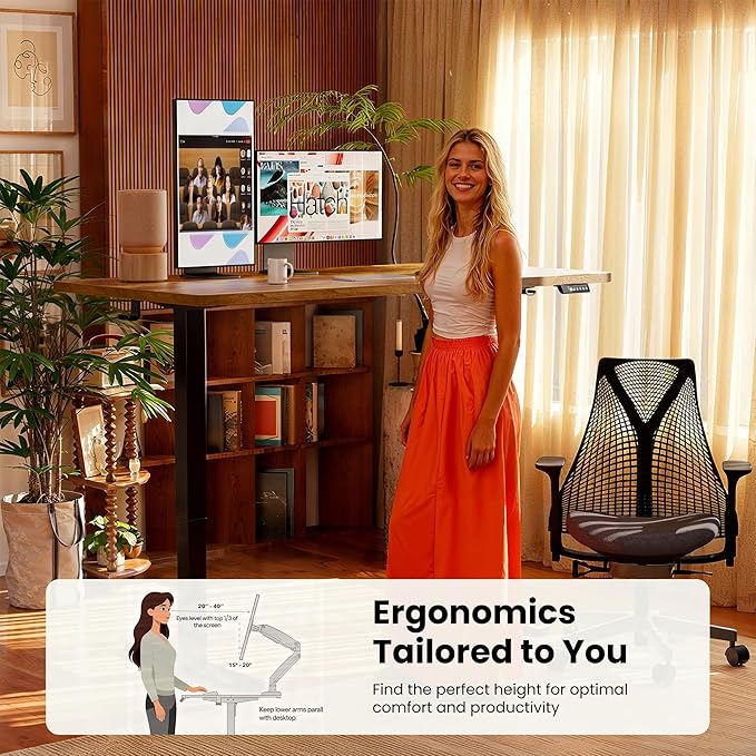 ErGear Electric 71 x 30 inch Standing Desk Workstation, Large Sit Stand up Desk, Memory Computer Home Office Desk, (Vintage Brown) Ships in One Box