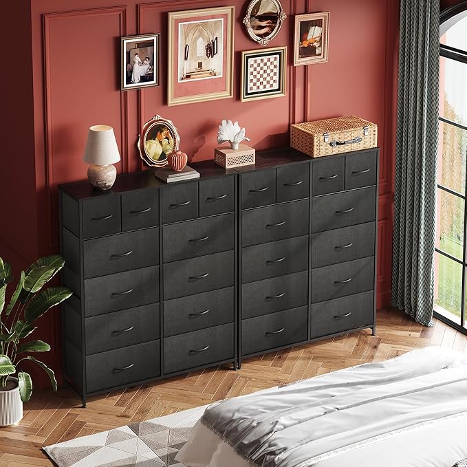 WLIVE Tall Dresser for Bedroom with 12 Drawers, Dressers & Chests of Drawers, Fabric Dresser for Closet, Living Room, Storage Dressers with Storage Drawers, Steel Frame, Wood Top, Charcoal Black