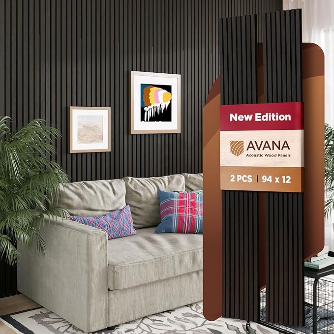 Avana Acoustic Wood Wall Panels – 94.4 X 12.6 Inch Smoke Oak Acoustic Panels 2 PCs – Wall Panels For Interior Wall Decor For Homes, Offices, Studios – Sturdy And Durable Wood Panels For Wall