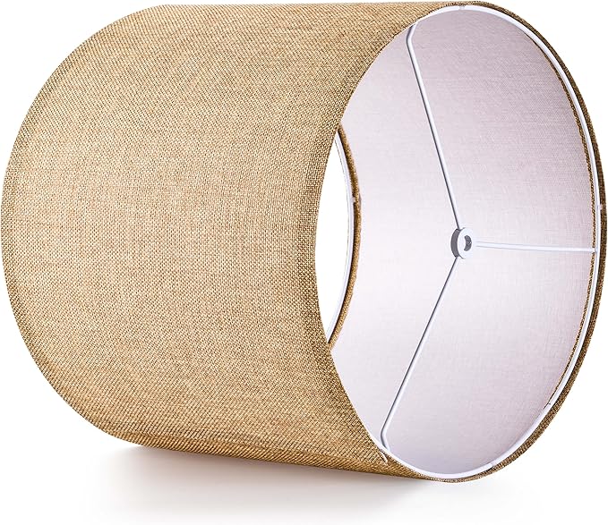 GO&SO Set of 2 Brown Medium Drum Lamp Shades 13" Top x 13" Bottom x 10" High (Spider) Farmhouse Lampshades for Table Lamp & Bedside Lamp - Handcrafted