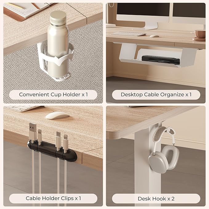 FitStand Standing Desk,Large 63x31 Inches Height Adjustable Stand Up Desks with Cable Management, Home Office Computer Desk with Cup Holder & Memory Preset, White Wood Grain