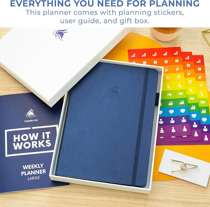 Clever Fox Planner Large – Undated Weekly & Monthly Planner for Productivity, Time Management & Goals – Organizer Journal – 7x10” (Dark Blue)