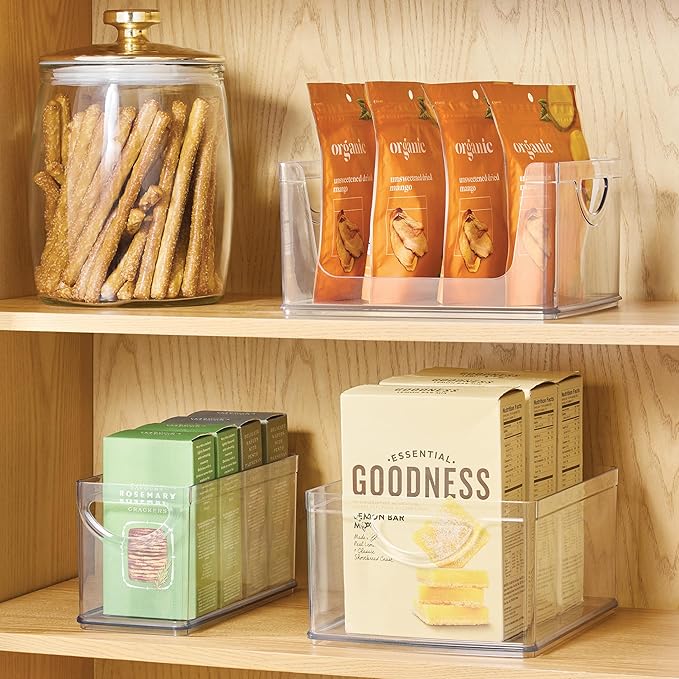 iDesign Pantry Storage Bins with Handles - Organizer Bins for Cabinets or Fridge - Set of 2 - Clear