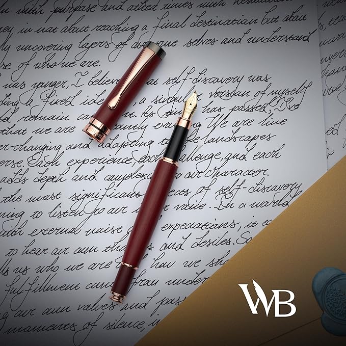 Wordsworth & Black Calligraphy Pen Gift Set, Includes Ink Bottle, 6 Ink Cartridges, Refill Converter, 6 Replacement Nibs, Luxury Bamboo, Journaling, Smooth Writing Pens [Violet Wood]