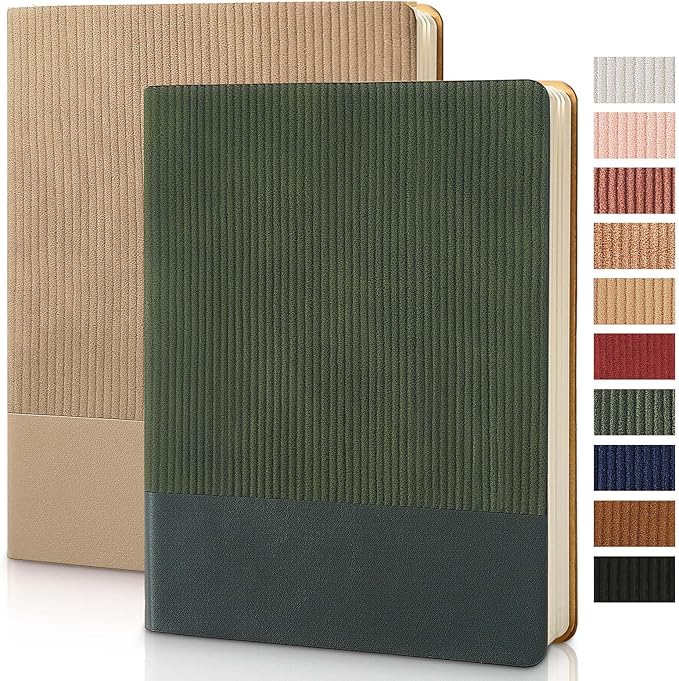 TSFPapier Lined Journal Notebook for Work College Ruled Note Book 7.2"x9.6" B5 PU Leather Daily Journaling 160 Pages for Women Men Writing Home School Supplies Business (Khaki/Green)