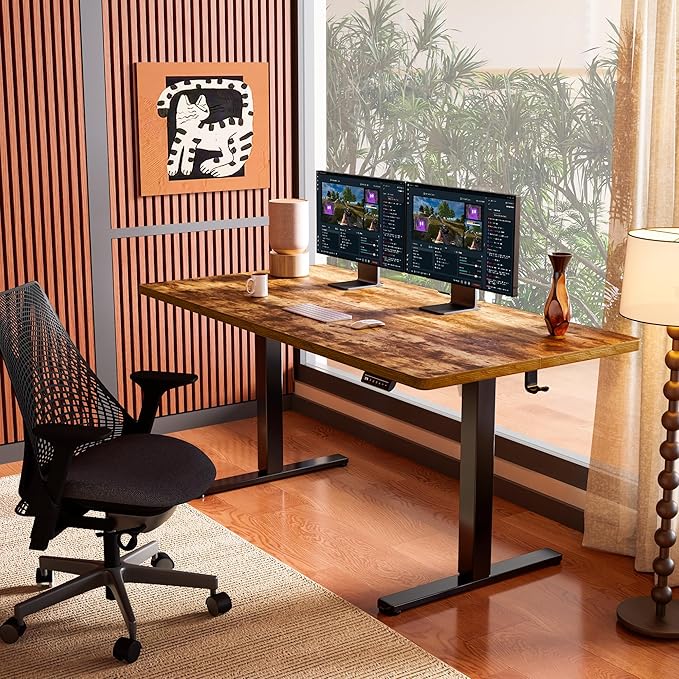 ErGear Height Adjustable Electric Standing Desk, 63 x 28 Inches Sit Stand up Desk, Memory Computer Home Office Desk (Vintage Brown)