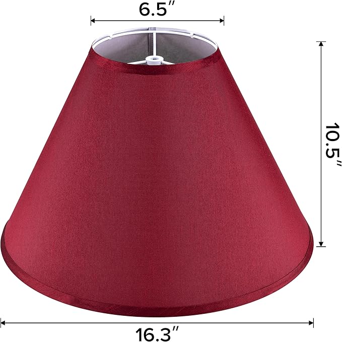 GO&SO 2Pcs Large Lamp Shades Burgundy Fabric Lampshade, 6.5" Top x 16.3" Bottom x 10.5" Height, Handcrafted Replacement Lamp Shade for Table,Floor Lamps,Spider Empire Lamp Cover, Assembly Required
