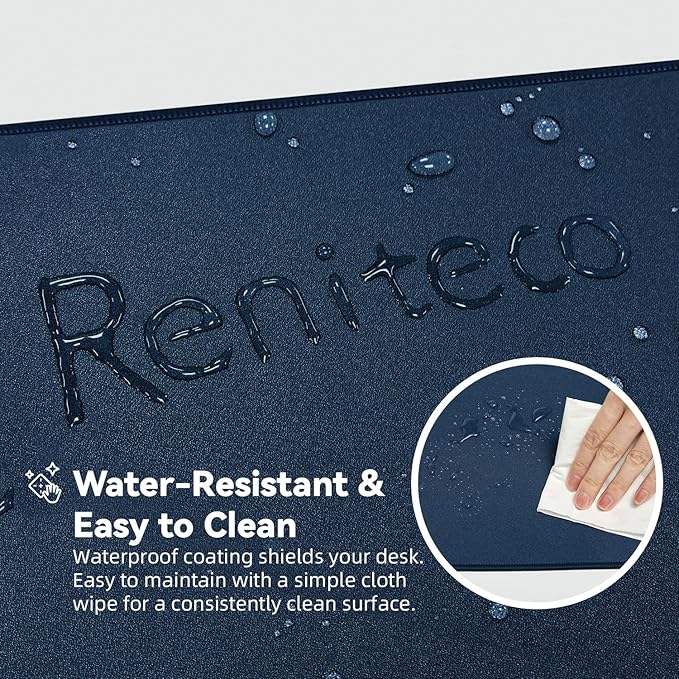 Reniteco Waterproof Large Gaming Mouse Pad with Durable Stitched Edges, Non-Slip Rubber Base, Grainy Jacquard Mouse Mat Desk Pad for Home Office Gaming, 31.5''x11.8''x0.12'', Matte Navy Blue