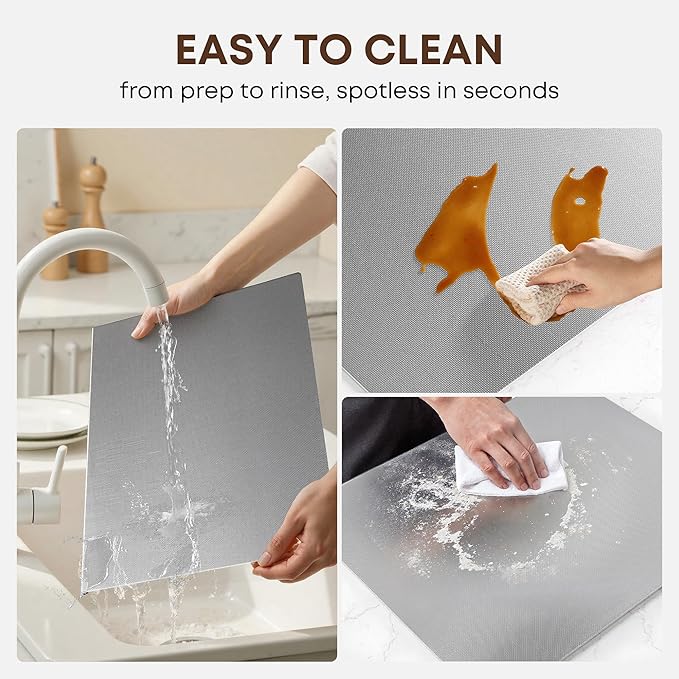 KORVOS Stainless Steel Cutting Board, 15.7"L x 11.8" W Heavy Duty Steel Chopping Boards for Kitchen, Metal Cutting Board with Lip&Non-slip pad, New Textured Against Scratches Surface, Easy To Clean
