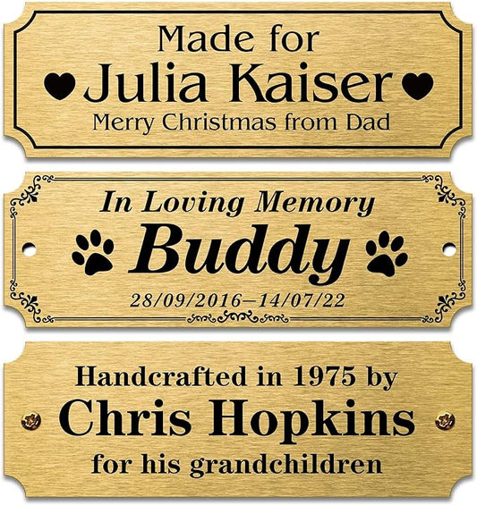 Personalized Name Plates, Solid Brass Engraved Plaque, Trophy Plates Engraved, Custom Name Plate with Adhesive Backing or Screws, 3" W x 1" H