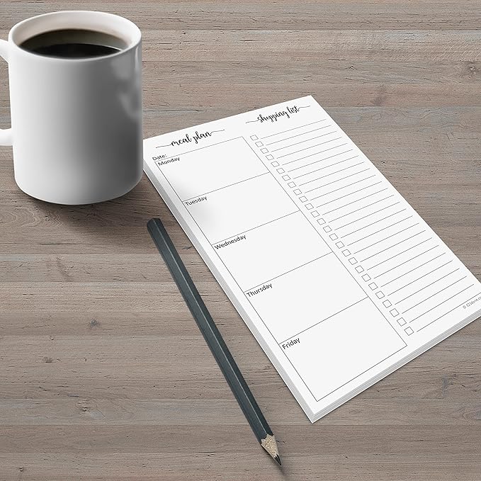 321Done Meal Planning Notepad, 5.5x8.5, Made in USA, M-F Weekly Menu Planner & Grocery List, Perforated Tear Off Checklist (50 Pages), Thick Paper, Simple Minimalist Design