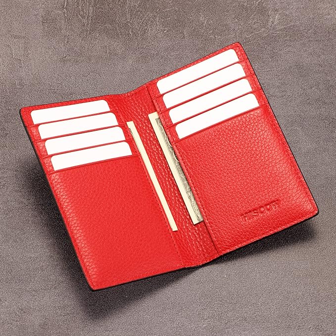 Slim Leather Credit Card Holder for Men & Women 8cc, Italian Calfskin (Pebbled Red)