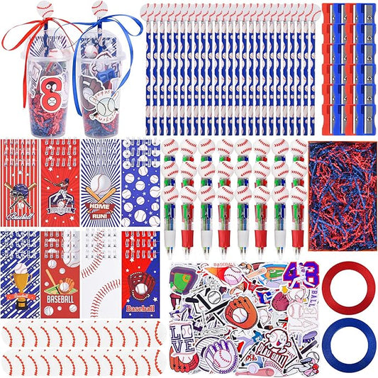 LiYiQ 247 Pcs Baseball Party Supplies Return Gifts for Party, Student Stationery Gifts from Teacher Rewards Prizes, Pencil Erasers Notebooks Stickers for Baseball Classroom Birthday