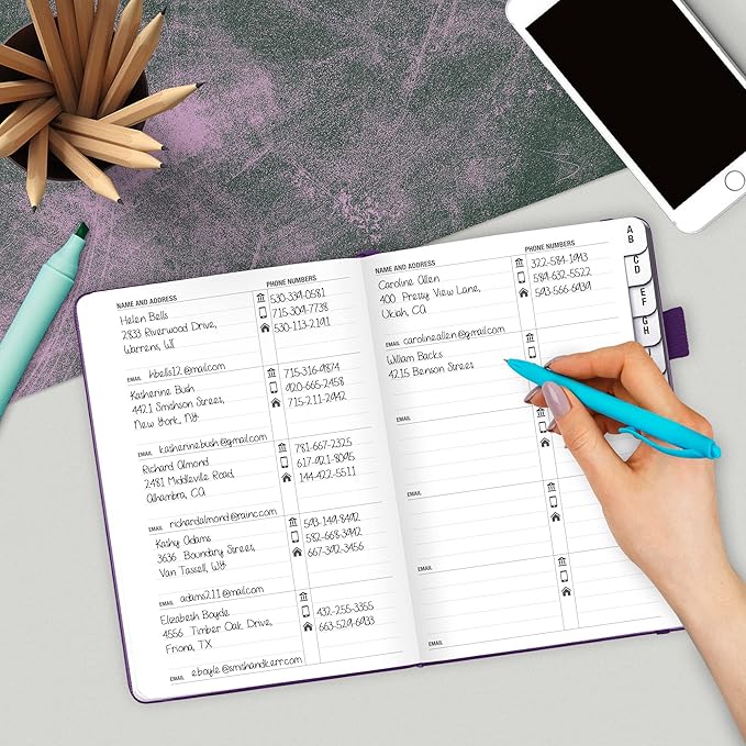 Legend Planner Address Book with Alphabetical Tabs –Telephone Contacts Book for Phone Numbers, Addresses, Passwords, Medium (Purple)