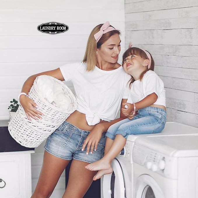 Laundry Room Door Sign for Business and Home，Self-adhesive Waterproof Cute Laundry Room Door Sticker Decals for House, Apartment, Hotel Laundromat Decor（Black）