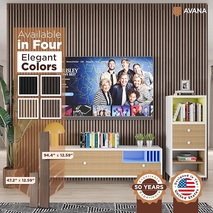 Avana Acoustic Wood Wall Panels – 94.4 X 12.6 Inch Walnut Acoustic Panels 2 PCs – Wall Panels For Interior Wall Decor For Homes, Offices, Studios – Sturdy And Durable Wood Panels For Wall