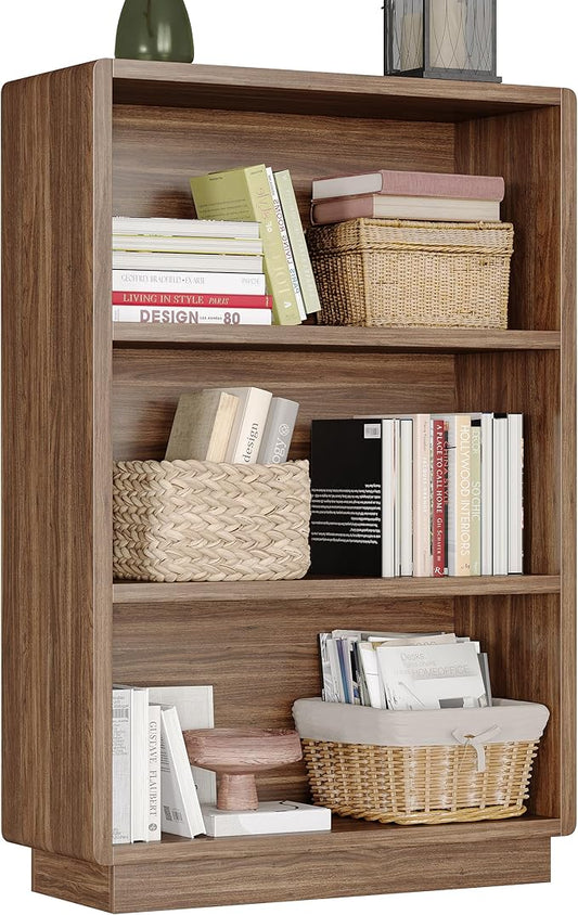 ChooChoo 3-Tier Bookcase, Wooden Bookshelf, Farmhouse Bookshelf with Open Storage, Tall Bookcase for Bedroom and Home Office, Brown Walnut
