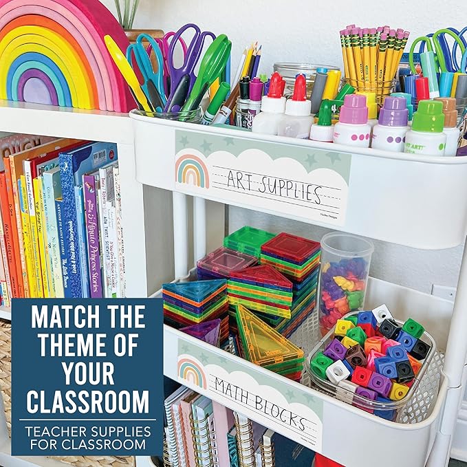 Desk Name Tags for Classroom -25 Student Name Plates for Classroom Kindergarten, Preschool, 1st, 2nd & 3rd Grade, 9x3 Teacher Nameplates for Student Desks & Cubbies, Boho Nametags