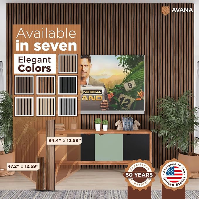 Avana Acoustic Wood Wall Panels – 94.4 X 12.6 Inch Walnut Acoustic Panels 1 PC – Wall Panels For Interior Wall Decor For Homes, Offices, Studios – Sturdy And Durable Wood Panels For Wall