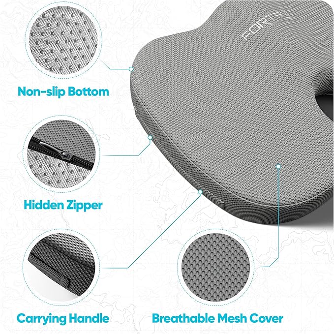 FORTEM Seat Cushion, Office Chair Cushion, Lumbar Support Pillow for Office Chair, Memory Foam Sciatica Coccyx Tailbone Pressure Pain Relief, Car Sitting Pad, Washable Non Slip, XL