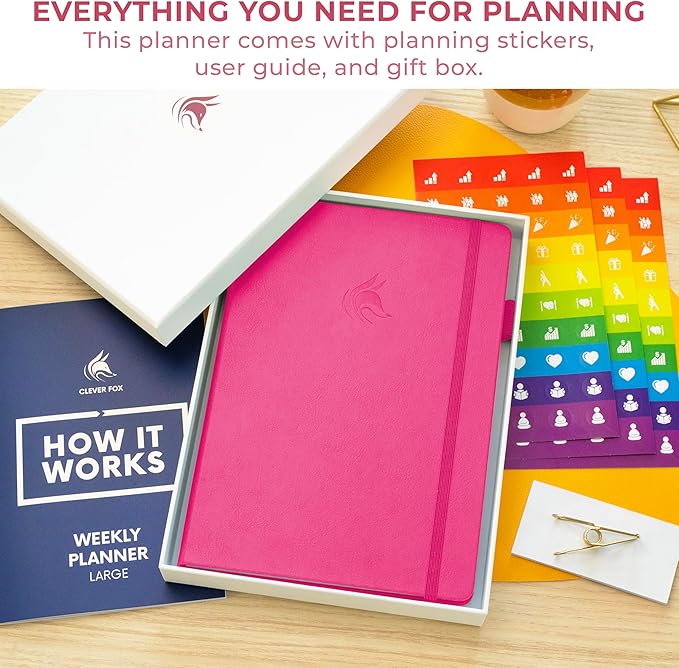 Clever Fox Planner Large – Undated Weekly & Monthly Planner for Productivity, Time Management & Goals – Organizer Journal – 7x10” (Hot Pink)