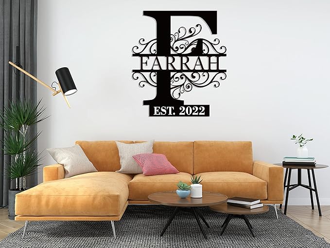 Family Name Sign Metal, Custom Last Name Plaque with Established Year and Initials, Home Decor Wall Art for Living Room, Office, Porch